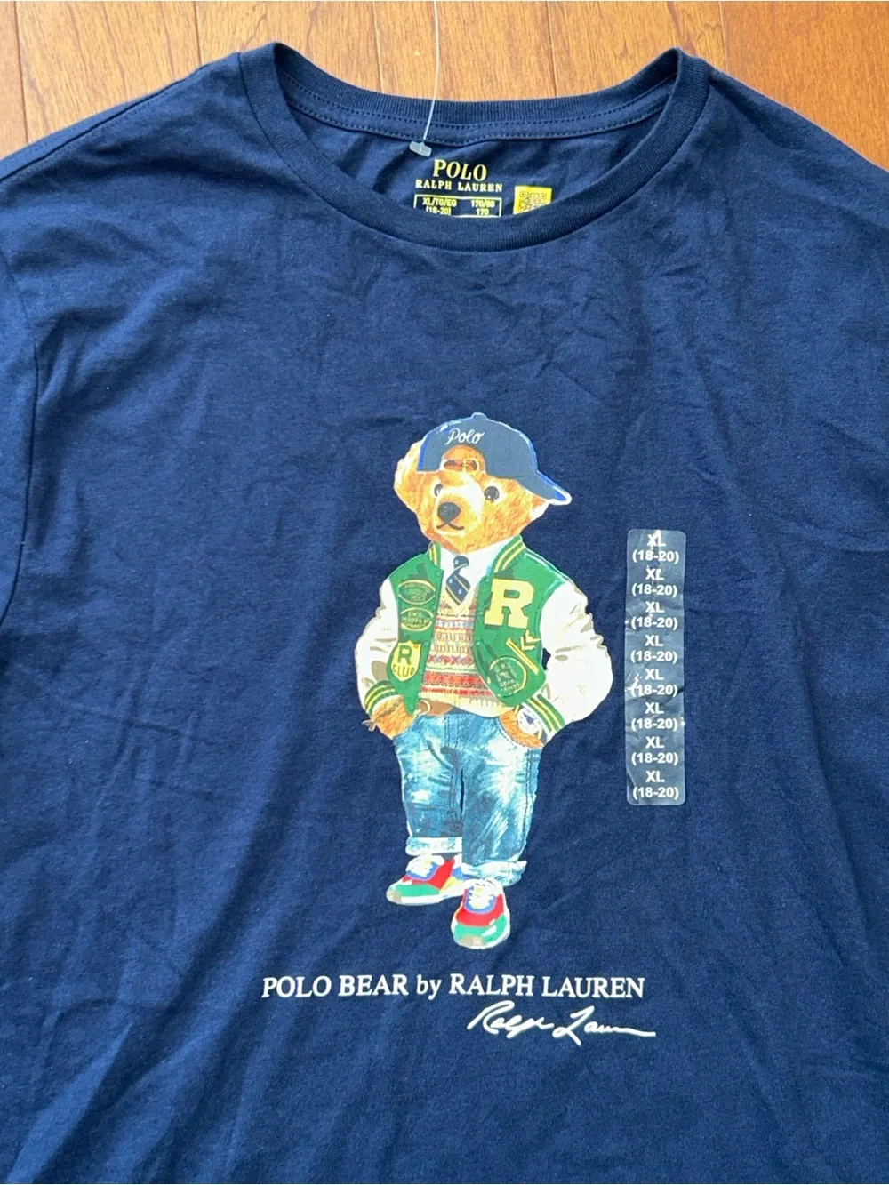NEW Polo Ralph Lauren Varsity Polo Bear Graphic Print T-Shirt Youth XL Navy